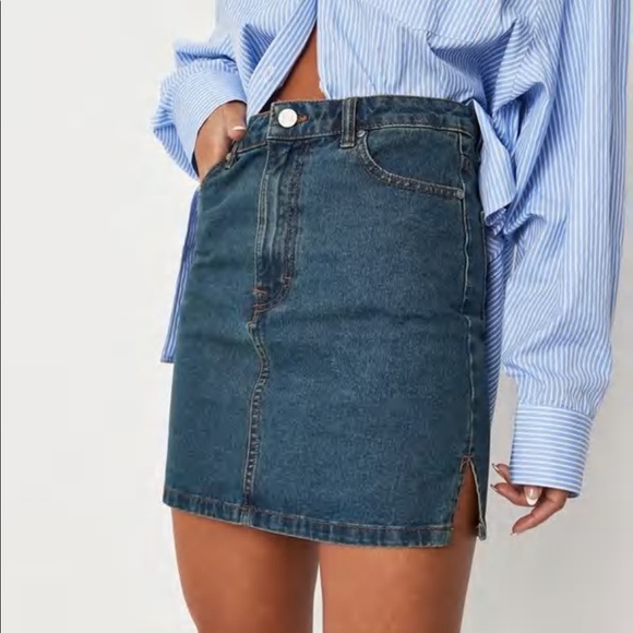 blue co ord split hem denim mini skirt - Picture 1 of 4